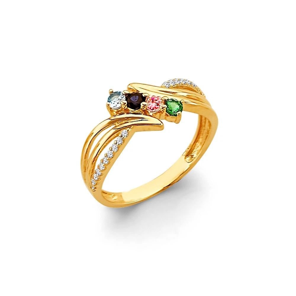 NEW 14K YELLOW GOLD 4 STONE MONTH RING: NEW 14K YELLOW GOLD CZ 4 STONE MONTH RING CZ 4 STONE MONTH RING NEW 14K YELLOW GOLD WIDTH : WEIGHT : 2.4g