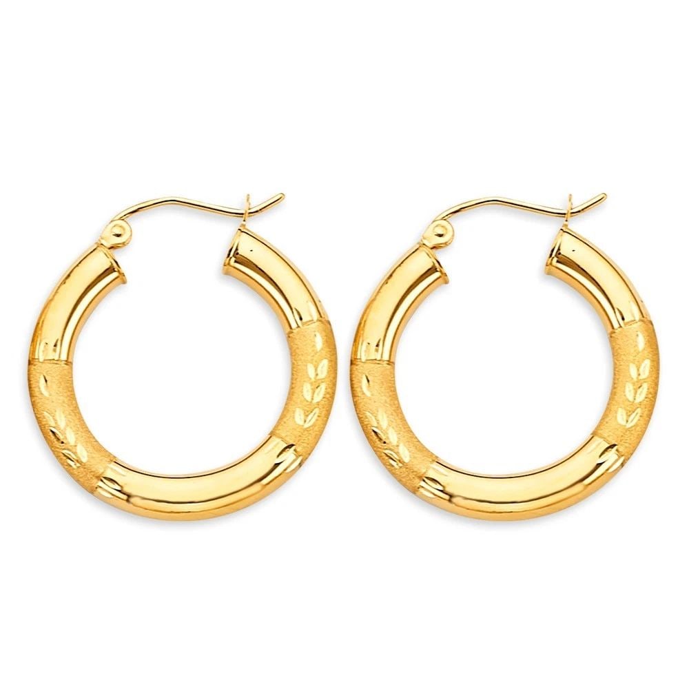 NEW 14K YELLOW GOLD 3.8MM BUDDED DC ROUND TUBE HOOP EARRINGS: NEW 14K YELLOW GOLD 3.8MM BUDDED DC ROUND TUBE HOOP EARRINGS 3.8MM BUDDED DC ROUND TUBE HOOP EARRINGS NEW 14K YELLOW GOLD HEIGHT - 25 mm WIDTH - 25 mm Apx WEIGHT - 1.8 g