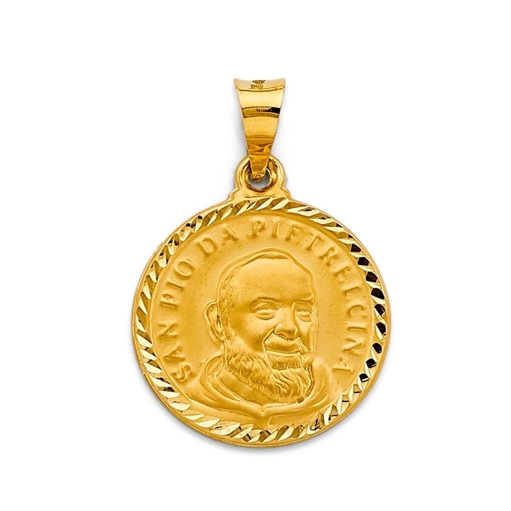 NEW 14K YELLOW GOLD PADRE PIO PENDANT (1 of 2)