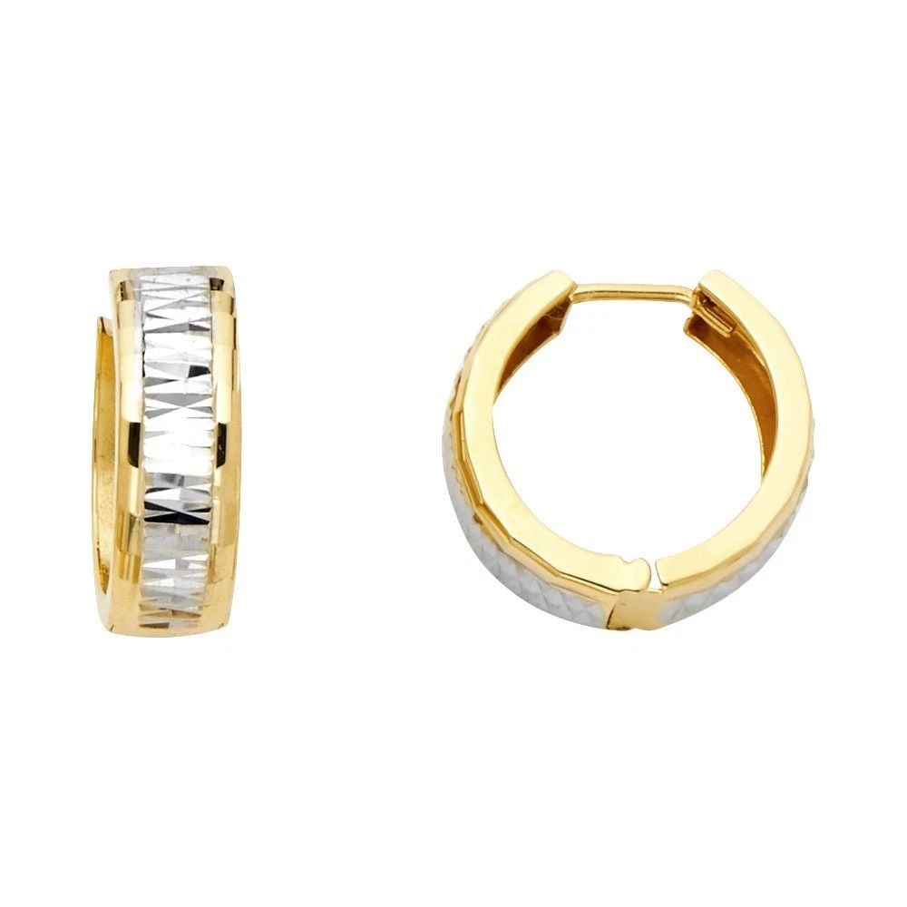 NEW 14K TWO TONE GOLD DC POLISHED HUGGIES EARRINGS (1 of 2)