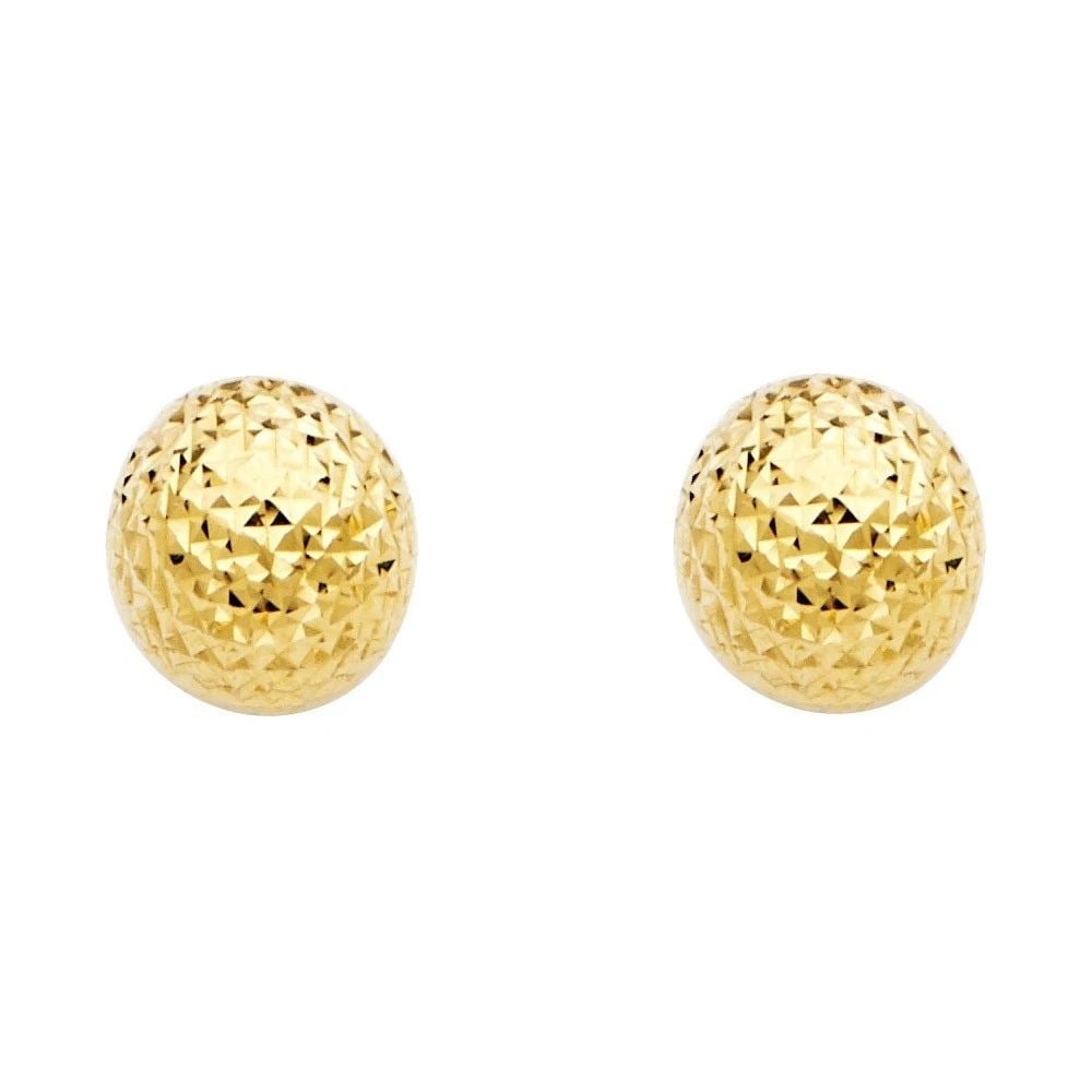 NEW 14K YELLOW GOLD CRYSTAL CUT FULL BALL EARRINGS (10MM) (1 of 2)
