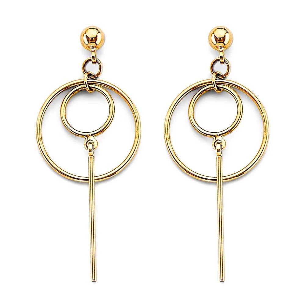 NEW 14K YELLOW GOLD DANGLING CIRCLE EARRINGS (1 of 2)