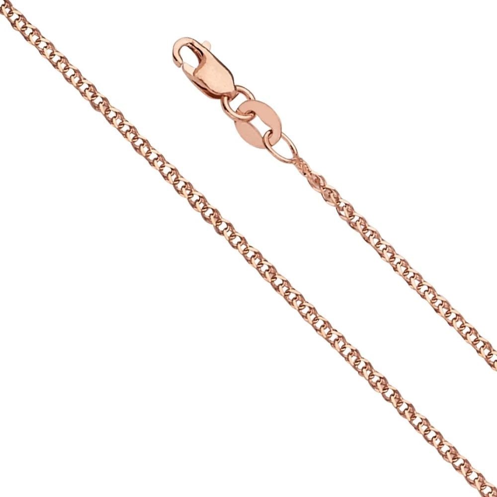 NEW 14K PINK GOLD 1.5MM FLAT WHEAT 025: 14K PINK GOLD 1.5MM FLAT WHEAT 025 CHAIN 1.5MM FLAT WHEAT 025 CHAIN NEW 14K PINK GOLD WIDTH: mm AVERAGE Apx WEIGHT: 2.2g