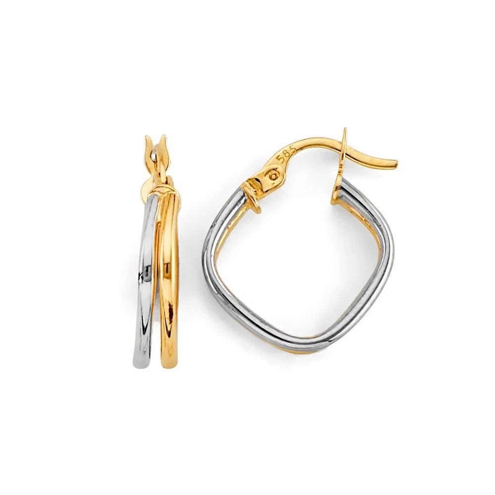 NEW 14K TWO TONE GOLD 2 LINE HOOP EARRINGS (1 of 2)