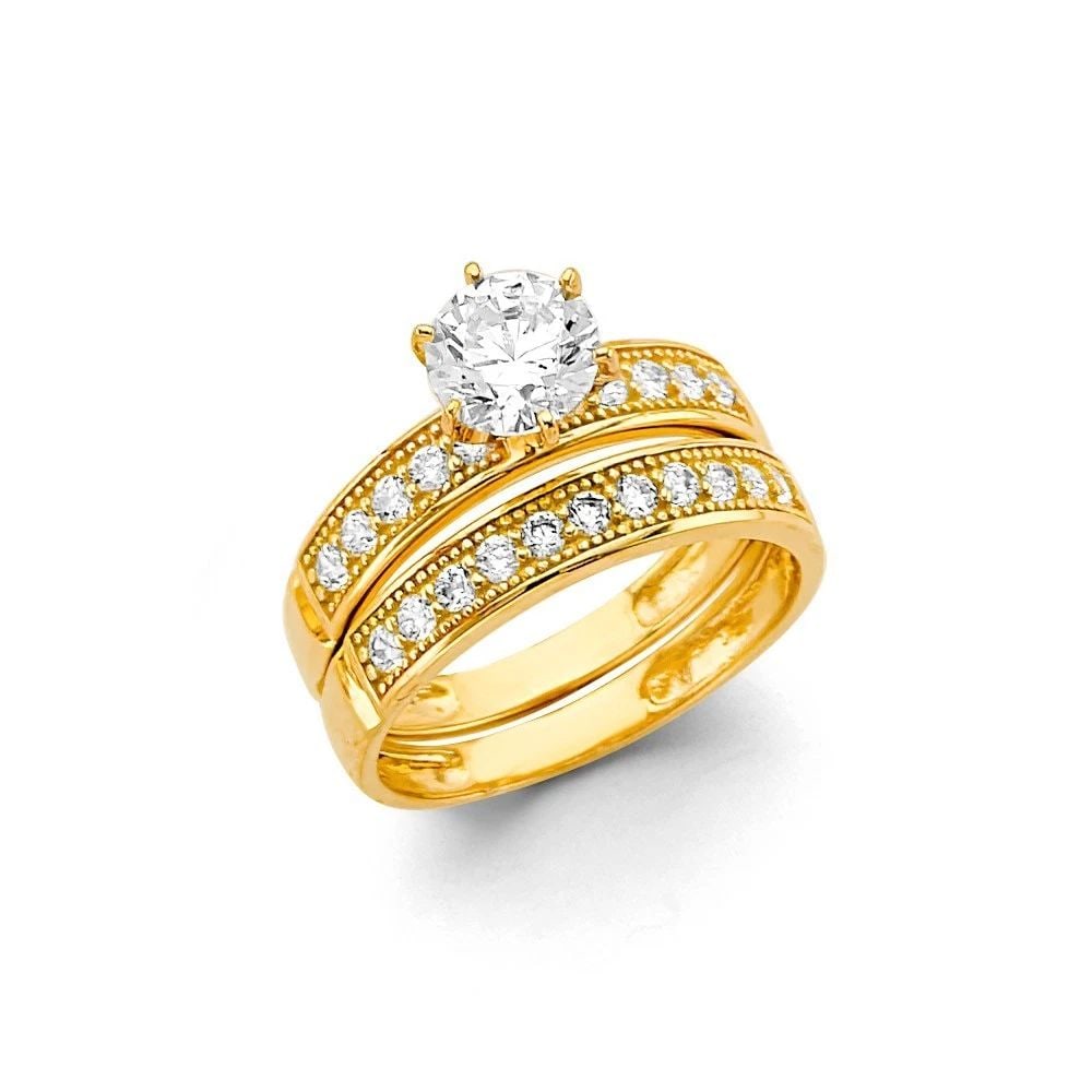 NEW 14K YELLOW GOLD ENGAGEMENT RING/TRIO SET: NEW 14K YELLOW GOLD ENGAGEMENT RING/TRIO SET ENGAGEMENT RING/TRIO SET NEW 14K YELLOW GOLD WIDTH : WEIGHT : 2.3g