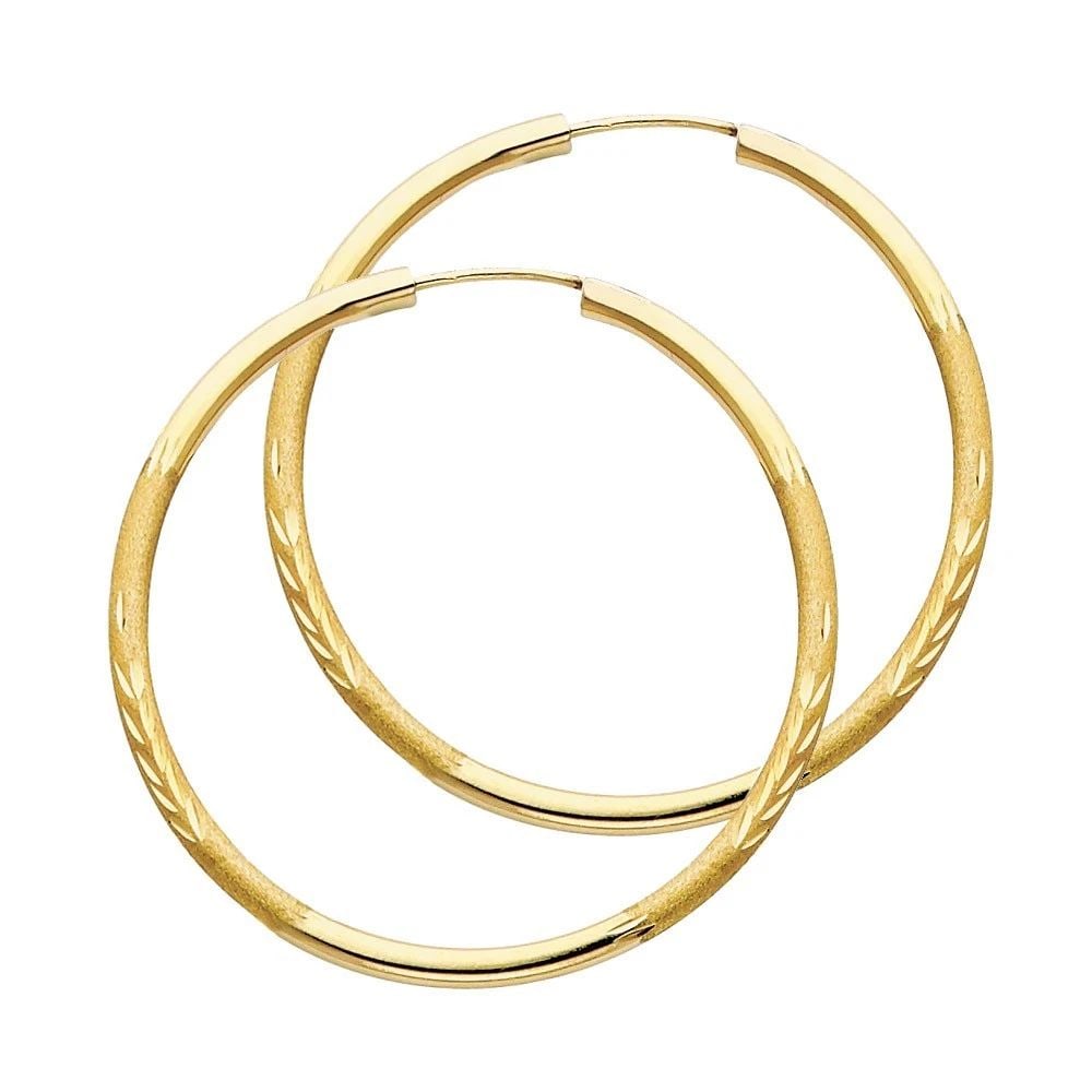 NEW 14K YELLOW GOLD 2MM BUDDED DC ENDLESS HOOP EARRINGS (40MM) (1 of 2)
