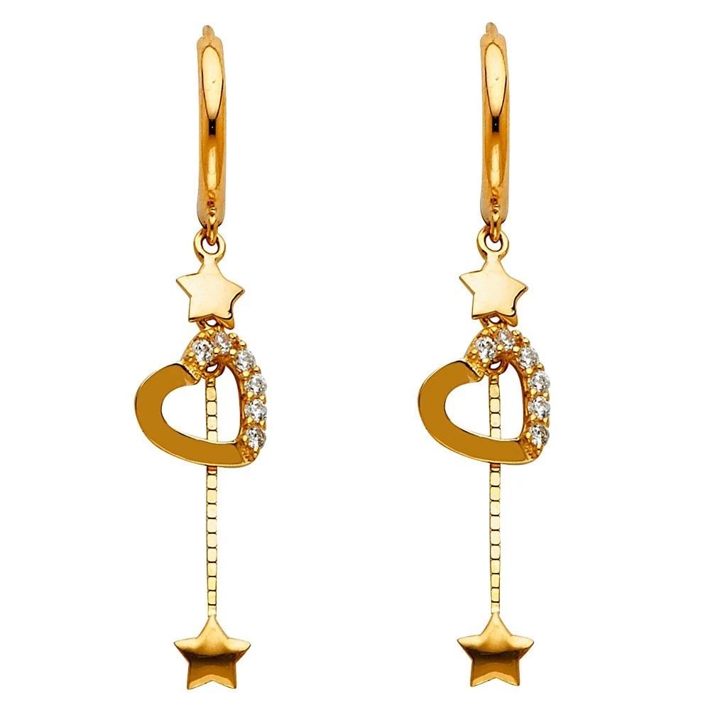 NEW 14K YELLOW GOLD DANGLE HUGGIES EARRINGS: NEW 14K YELLOW GOLD DANGLE HUGGIES EARRINGS DANGLE HUGGIES EARRINGS NEW 14K YELLOW GOLD HEIGHT - 30 mm WIDTH - 8 mm Apx WEIGHT - 1.8 g