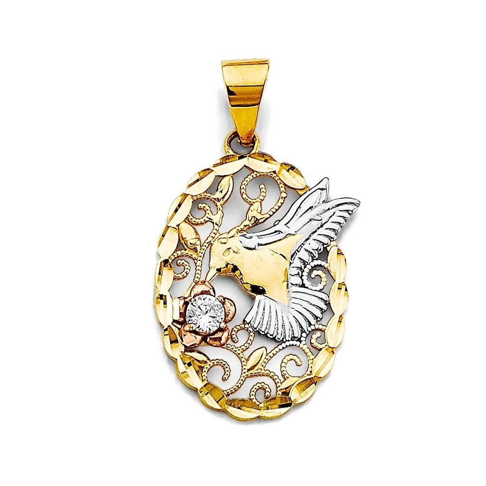 NEW 14K TRI COLOR GOLD OVAL PENDANT WITH HUMMINGBIRD (1 of 2)