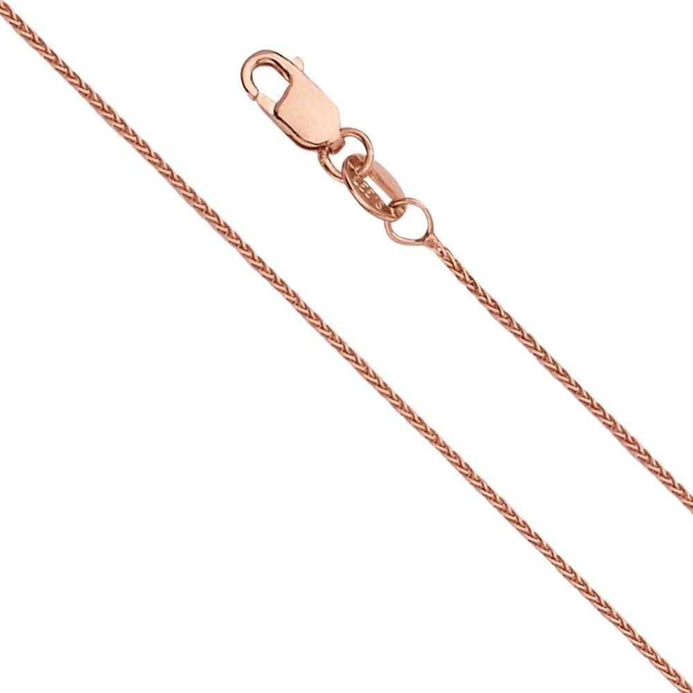 NEW 14K PINK GOLD 0.9MM ROUND WHEAT CHAIN 020: 14K PINK GOLD 0.9MM ROUND WHEAT CHAIN 0.9MM ROUND WHEAT CHAIN NEW 14K PINK GOLD WIDTH: mm AVERAGE Apx WEIGHT: 1.7g