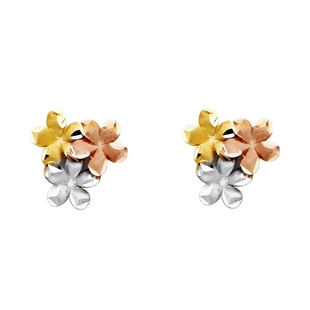 NEW 14K TRI COLOR GOLD FLOWER EARRINGS: NEW 14K TRI COLOR GOLD FLOWER EARRINGS FLOWER EARRINGS NEW 14K TRI COLOR GOLD HEIGHT - 11 mm WIDTH - 11 mm Apx WEIGHT - 1.7 g
