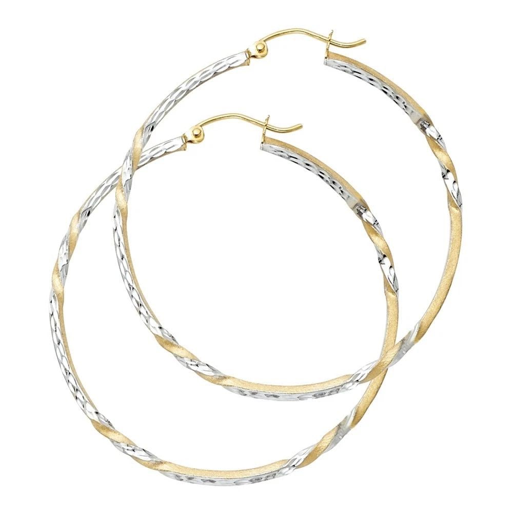 NEW 14K TWO TONE GOLD CURLED HOOP EARRINGS (1 of 2)
