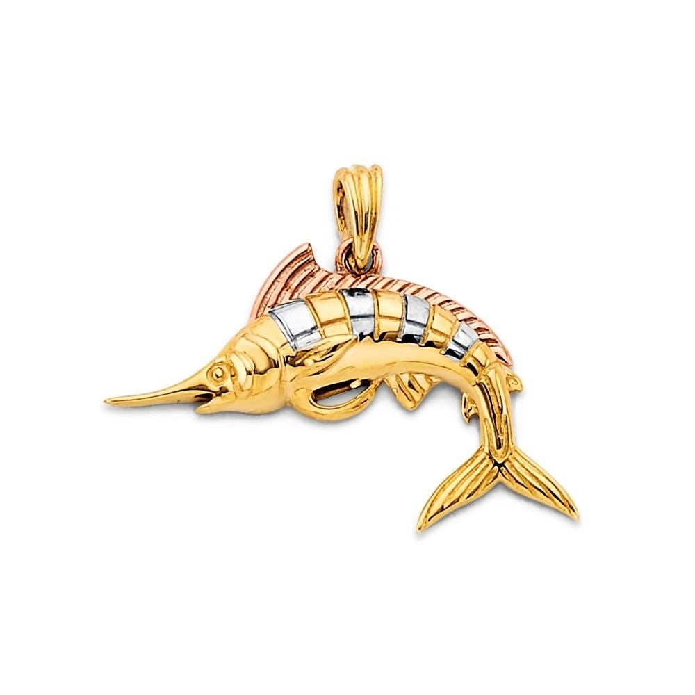 NEW 14K TRI COLOR GOLD MARLIN FISH PENDANT (1 of 2)