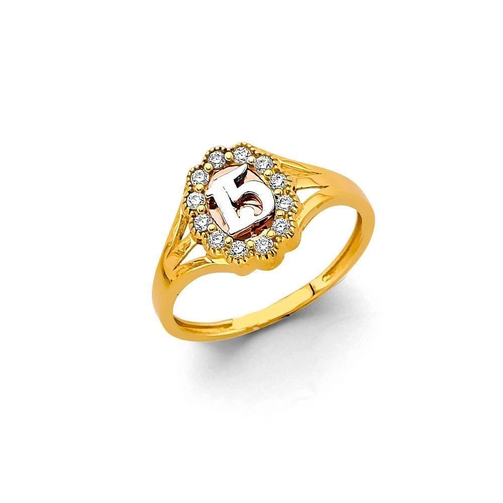 NEW 14K TWO TONE GOLD 15 YEARS RING: NEW 14K TWO TONE GOLD 15 YEARS RING 15 YEARS RING NEW 14K TWO TONE GOLD WIDTH : WEIGHT : 2.3g
