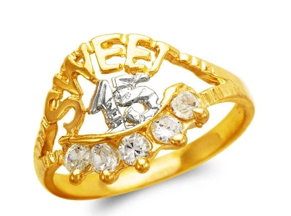 NEW 14K TWO TONE GOLD LADIES SWEET 15 RING: NEW 14K TWO TONE GOLD LADIES SWEET 15 RING LADIES SWEET 15 RING NEW 14K TWO TONE GOLD Apx. WIDTH: 13mm Apx. WEIGHT: 2.3g