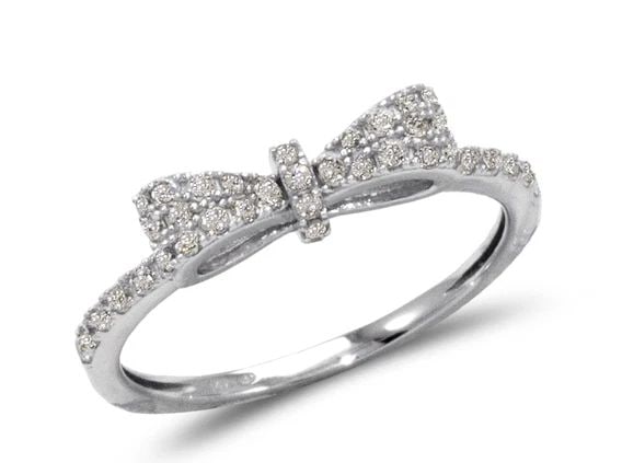 NEW 14K WHITE GOLD LADIES FANCY WHITE BOW RING (1 of 2)