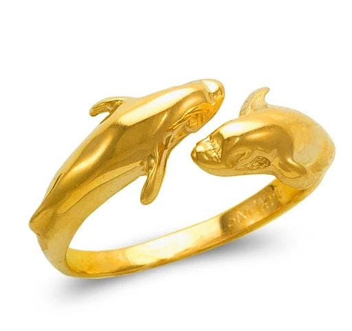 NEW 14K YELLOW GOLD LADIES DOUBLE DOLPHIN DESIGN RING (1 of 2)