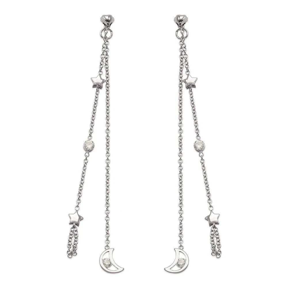 NEW 14K WHITE GOLD 2PC LAYERED MOON DANGLING EARRINGS (1 of 2)