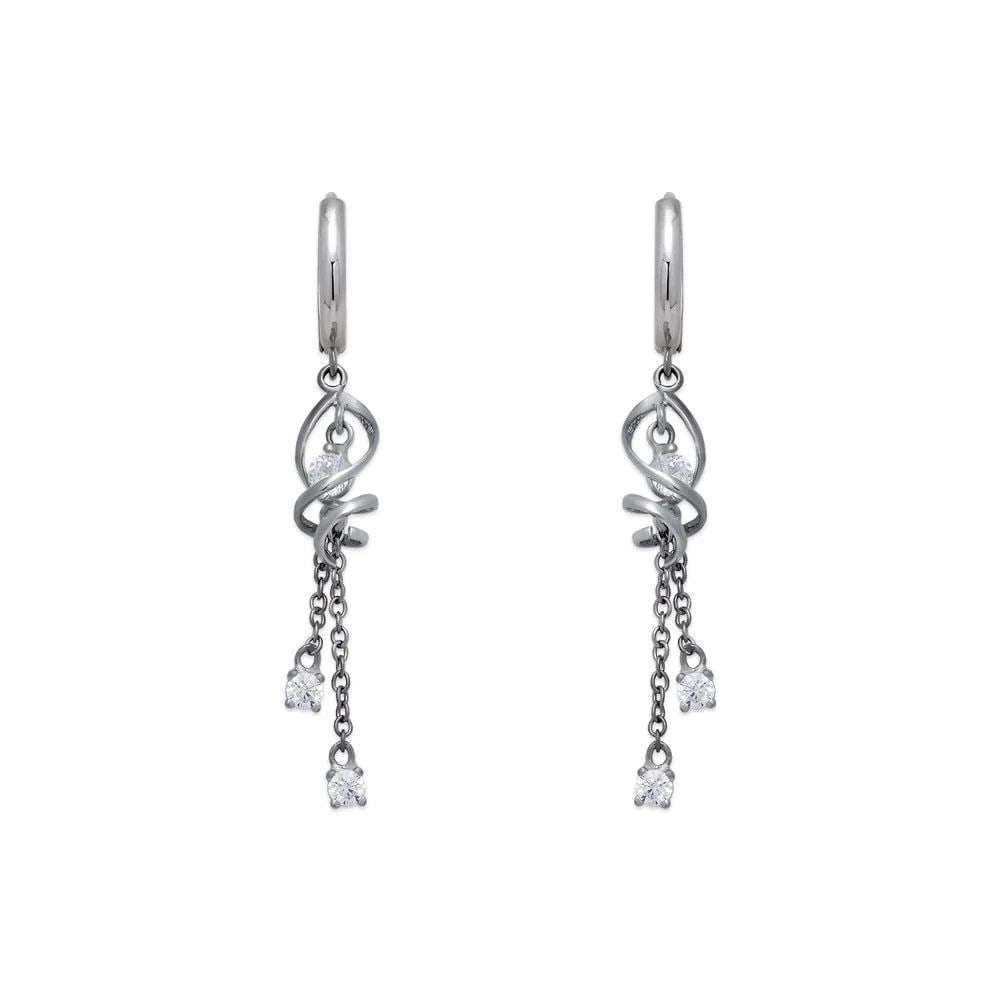 NEW 14K WHITE GOLD FANCY SWIRL DANGLING EARRINGS: NEW 14K WHITE GOLD FANCY SWIRL DANGLING EARRINGSFANCY SWIRL DANGLING EARRINGSNEW 14KWHITE GOLDWidth: Approx. 12x40mmApx WEIGHT: 2.3g