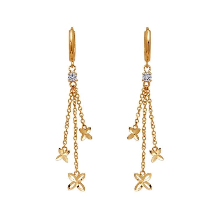 NEW 14K YELLOW GOLD FANCY FLOWER EARRINGS (1 of 2)