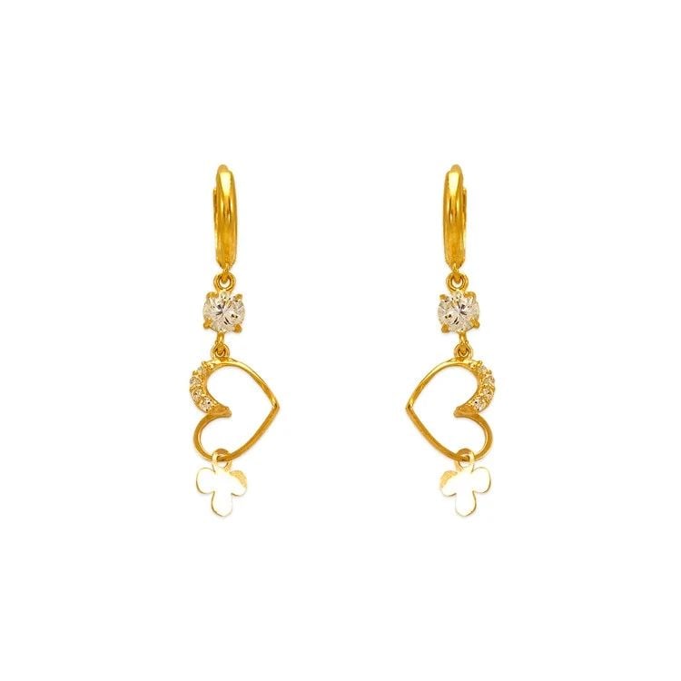 NEW 14K YELLOW GOLD FANCY HEART EARRINGS (1 of 2)