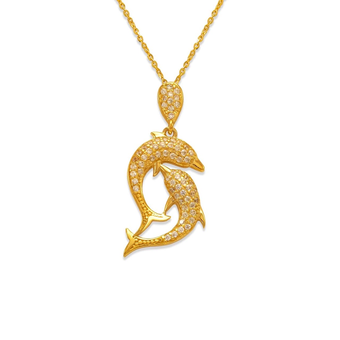 NEW 14K YELLOW GOLD FANCY TWO DOLPHIN PENDANT (1 of 2)