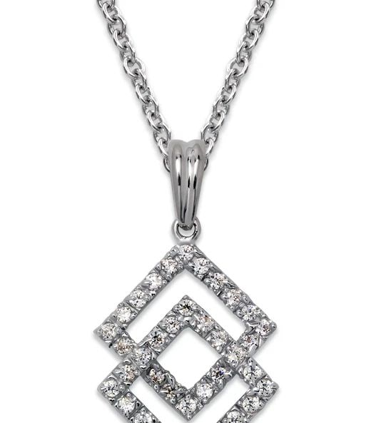 NEW 14K WHITE GOLD DOUBLE DIAMOND SHAPED PENDANT (1 of 2)