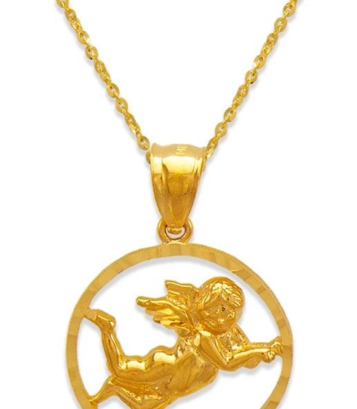 NEW 14K YELLOW GOLD ANGEL IN SPHERE PENDANT (1 of 2)