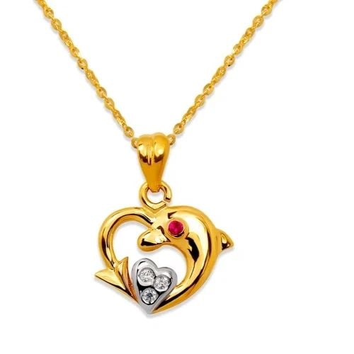 NEW 14K TWO TONE GOLD FANCY DOLPHIN HEART PENDANT: NEW 14K TWO TONE GOLD FANCY DOLPHIN HEART PENDANT FANCY DOLPHIN HEART PENDANT NEW 14K TWO TONE GOLD Apx. WIDTH: 16x14mm Apx WEIGHT: 2.3g