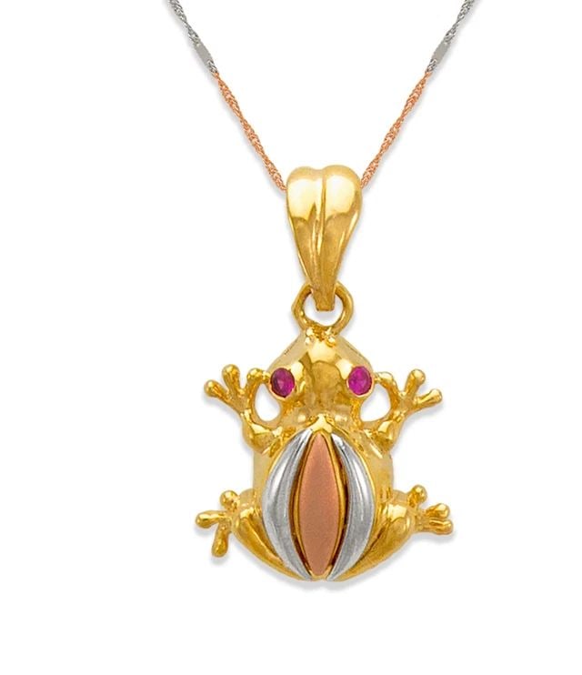 NEW 14K TRICOLOR GOLD FANCY FROG PENDANT (1 of 2)