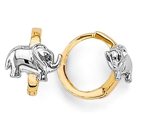 NEW 14K TWO TONE GOLD ELEPHANT HUGGIES EARRINGS (1 of 2)