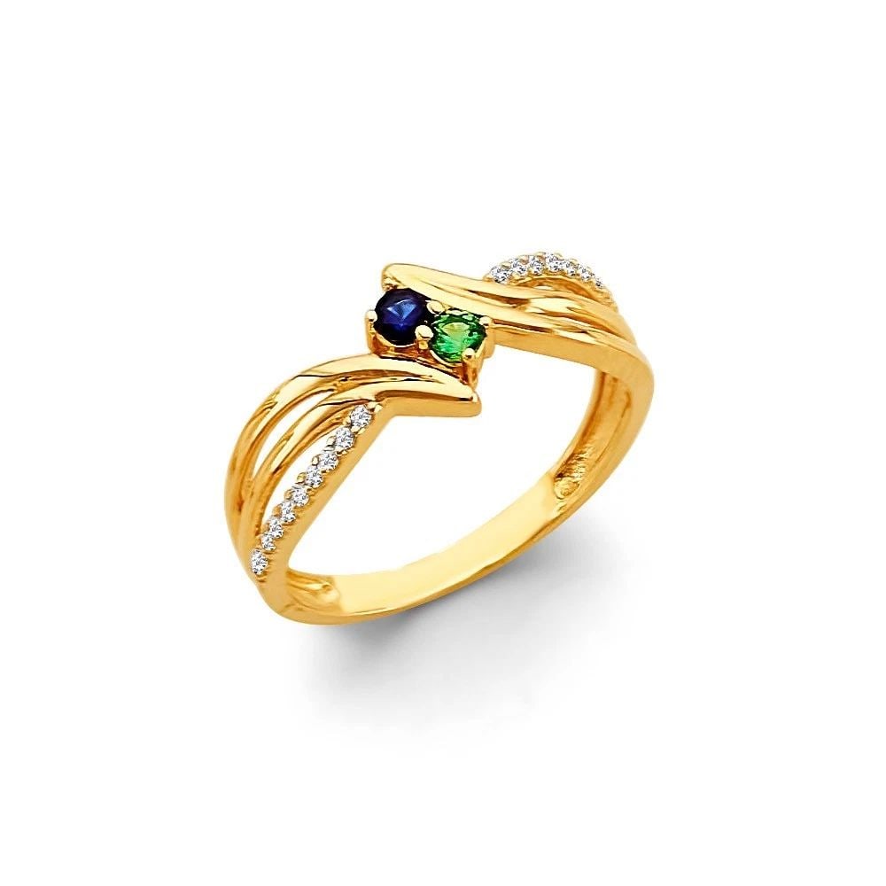 NEW 14K YELLOW GOLD 2 STONE MONTH RING: NEW 14K YELLOW GOLD CZ 2 STONE MONTH RING CZ 2 STONE MONTH RING NEW 14K YELLOW GOLD WIDTH : WEIGHT : 2.3g