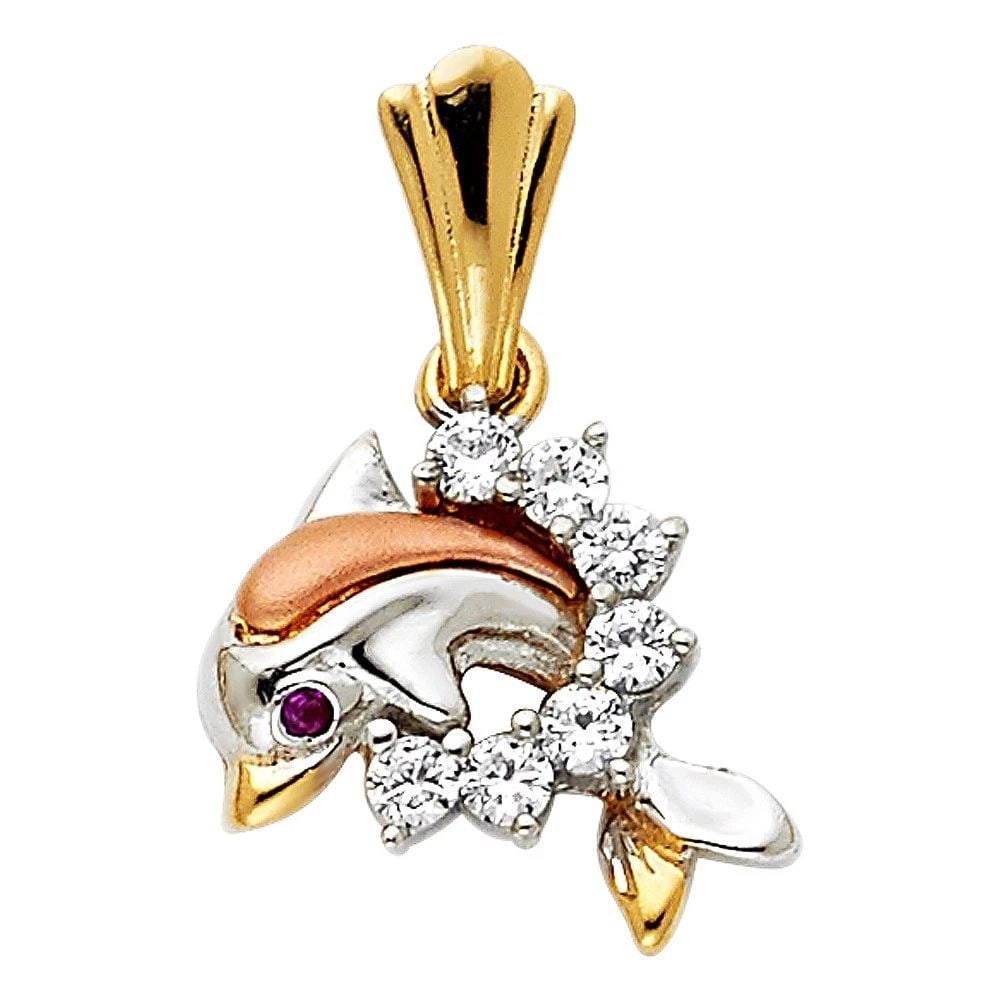 NEW 14K TRI COLOR GOLD DOLPHIN PENDANT: NEW 14K TRI COLOR GOLD DOLPHIN PENDANT DOLPHIN PENDANT NEW 14K TRI COLOR GOLD Height : 13 mm Width : 15 mm Apx. WEIGHT : 2.2g