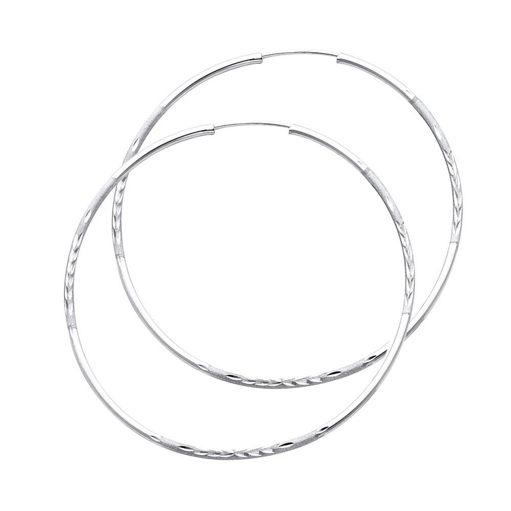 NEW 14K WHITE GOLD 1.5MM BUDDED DC ENDLESS HOOP EARRINGS (45MM) (1 of 2)