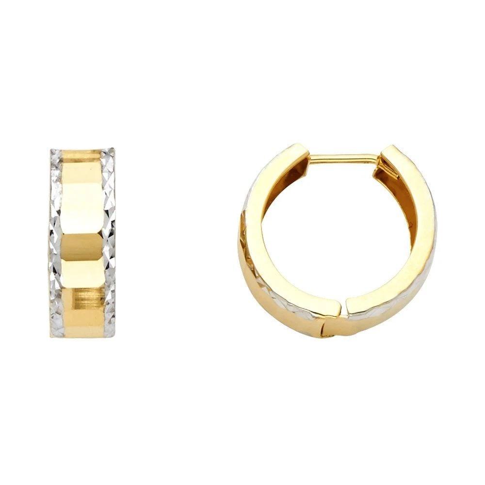 NEW 14K TWO TONE GOLD DC POLISHED HUGGIES EARRINGS: NEW 14K TWO TONE GOLD DC POLISHED HUGGIES EARRINGS DC POLISHED HUGGIES EARRINGS NEW 14K TWO TONE GOLD Height : 15 mm Width : 15 mm Weight : 1.7g