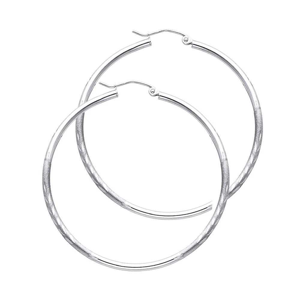 NEW 14K WHITE GOLD 2MM BUDDED DC ROUND TUBE HOOP EARRINGS (35MM): NEW 14K WHITE GOLD 2MM BUDDED DC ROUND TUBE HOOP EARRINGS (35MM) 2MM BUDDED DC ROUND TUBE HOOP EARRINGS (35MM) NEW 14K WHITE GOLD Height : 30 mm Width : 30 mm Weight : 1.7g