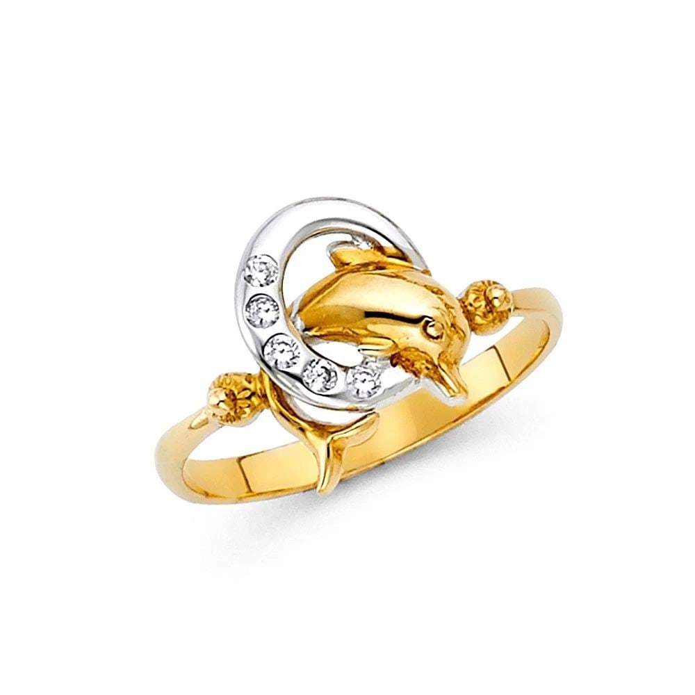 NEW 14K TRI COLOR GOLD FANCY DOLPHIN RING: NEW 14K TRI COLOR GOLD FANCY DOLPHIN RING FANCY DOLPHIN RING NEW 14K TRI COLOR GOLD WIDTH : 13 mm WEIGHT : 2.3g
