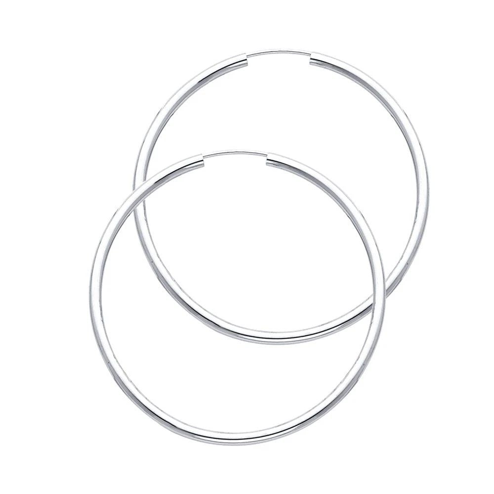 NEW 14K WHITE GOLD 2MM ROUND TUBE POLISHED ENDLESS HOOP EARRINGS (35MM) (1 of 2)