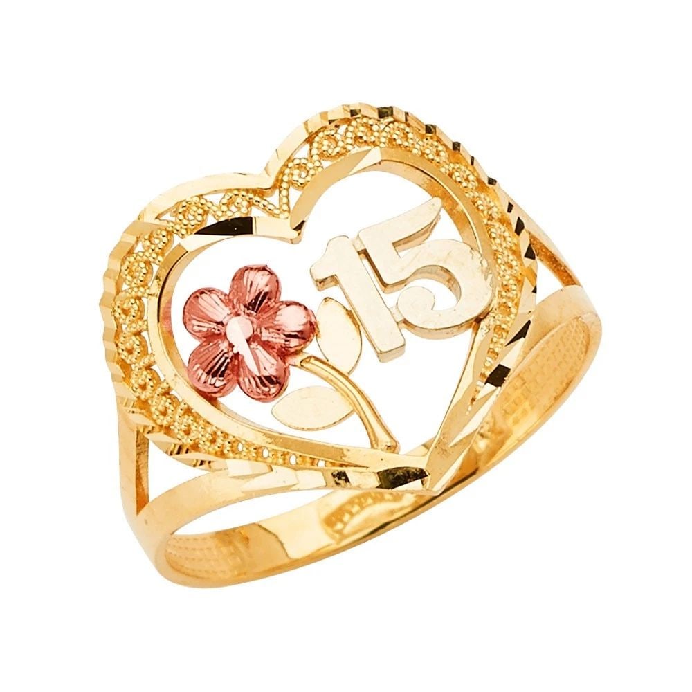 NEW 14K TRI COLOR GOLD 15 YEARS RING: NEW 14K TRI COLOR GOLD 15 YEARS RING 15 YEARS RING NEW 14K TRI COLOR GOLD WIDTH : WEIGHT : 2.2g