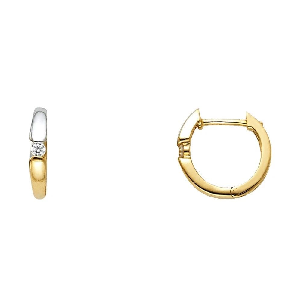NEW 14K TWO TONE GOLD HUGGIES EARRINGS: NEW 14K TWO TONE GOLD HUGGIES EARRINGS HUGGIES EARRINGS NEW 14K TWO TONE GOLD Height : 13 mm Width : 13 mm Weight : 1.7g