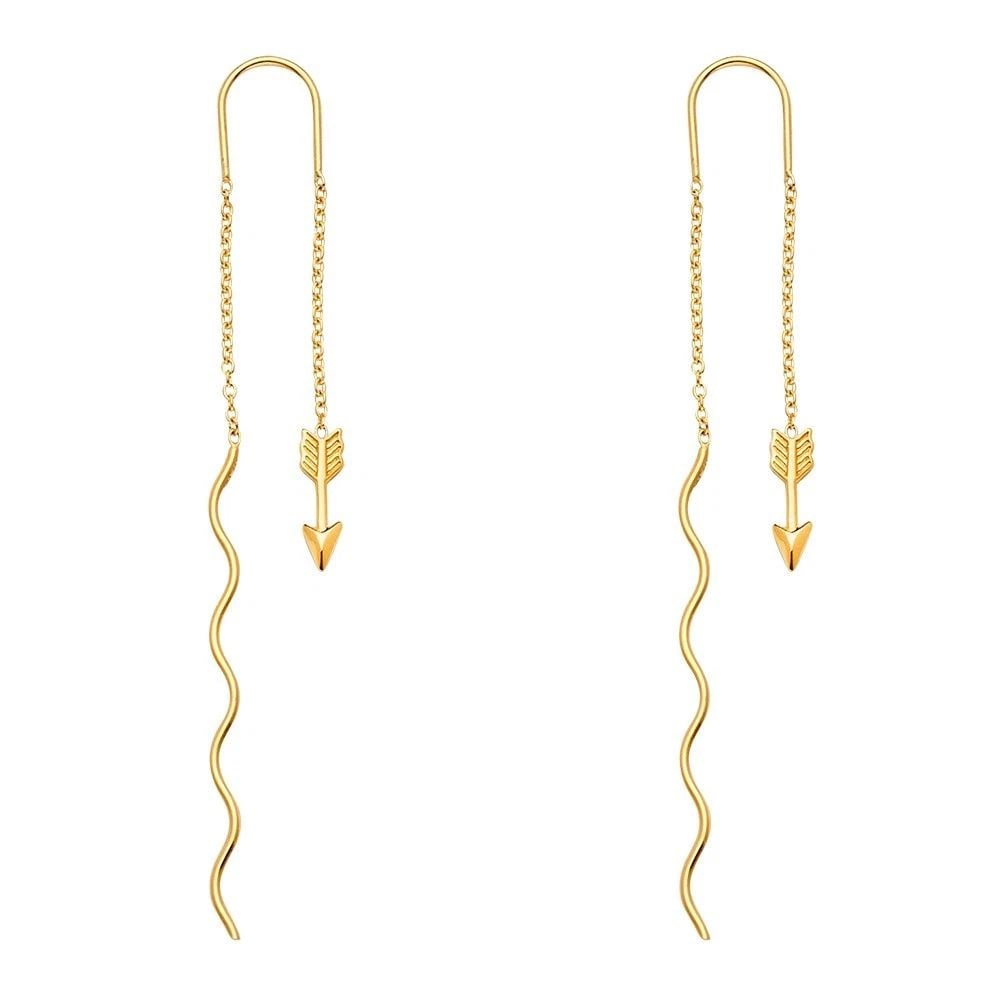 NEW 14K YELLOW GOLD ARROW FRONT & BACK DANGLE EARRINGS: NEW 14K YELLOW GOLD ARROW FRONT & BACK DANGLE EARRINGS ARROW FRONT & BACK DANGLE EARRINGS NEW 14K YELLOW GOLD HEIGHT - 74 mm WIDTH - 3 mm Apx WEIGHT - 1.7 g