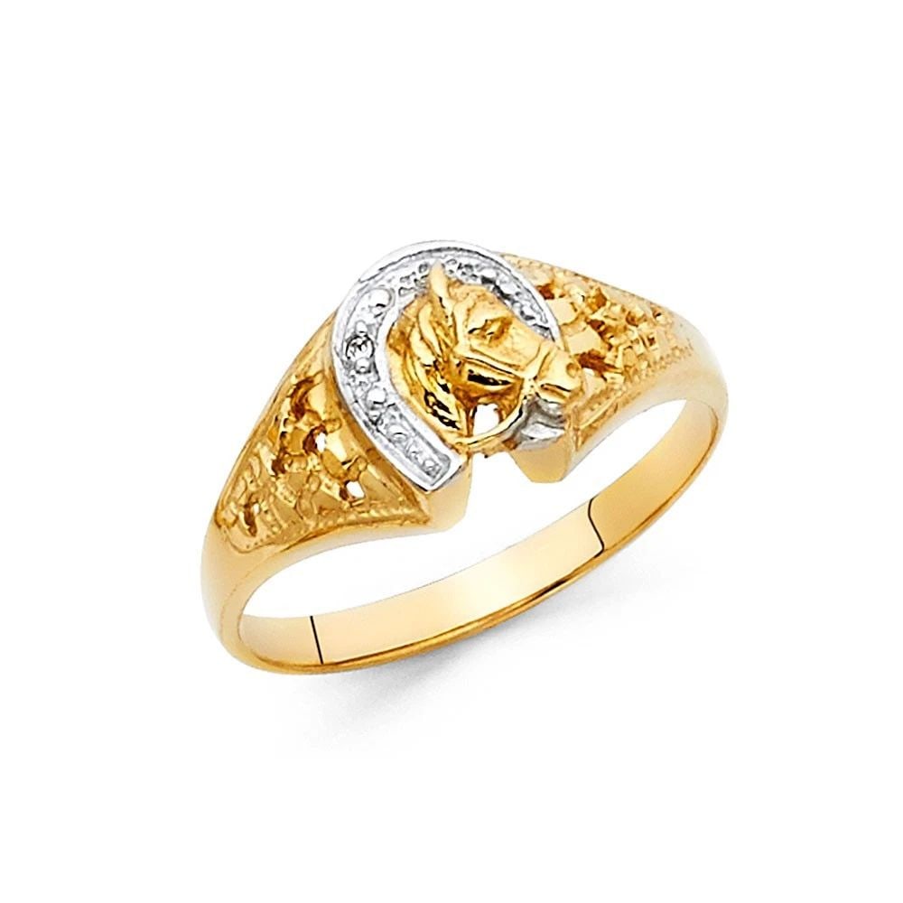 NEW 14K TWO TONE GOLD LUCKY HORSE SHOE RING (1 of 2)