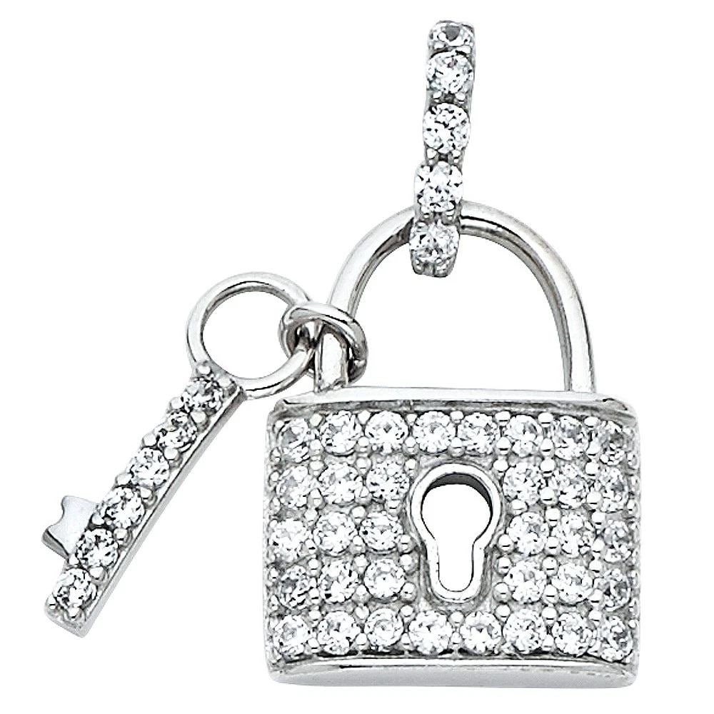 NEW 14K WHITE GOLD LOCK PENDANT: NEW 14K WHITE GOLD LOCK PENDANT LOCK PENDANT NEW 14K WHITE GOLD Height : 22.5 mm Width : 15 mm Apx. WEIGHT : 2.2g