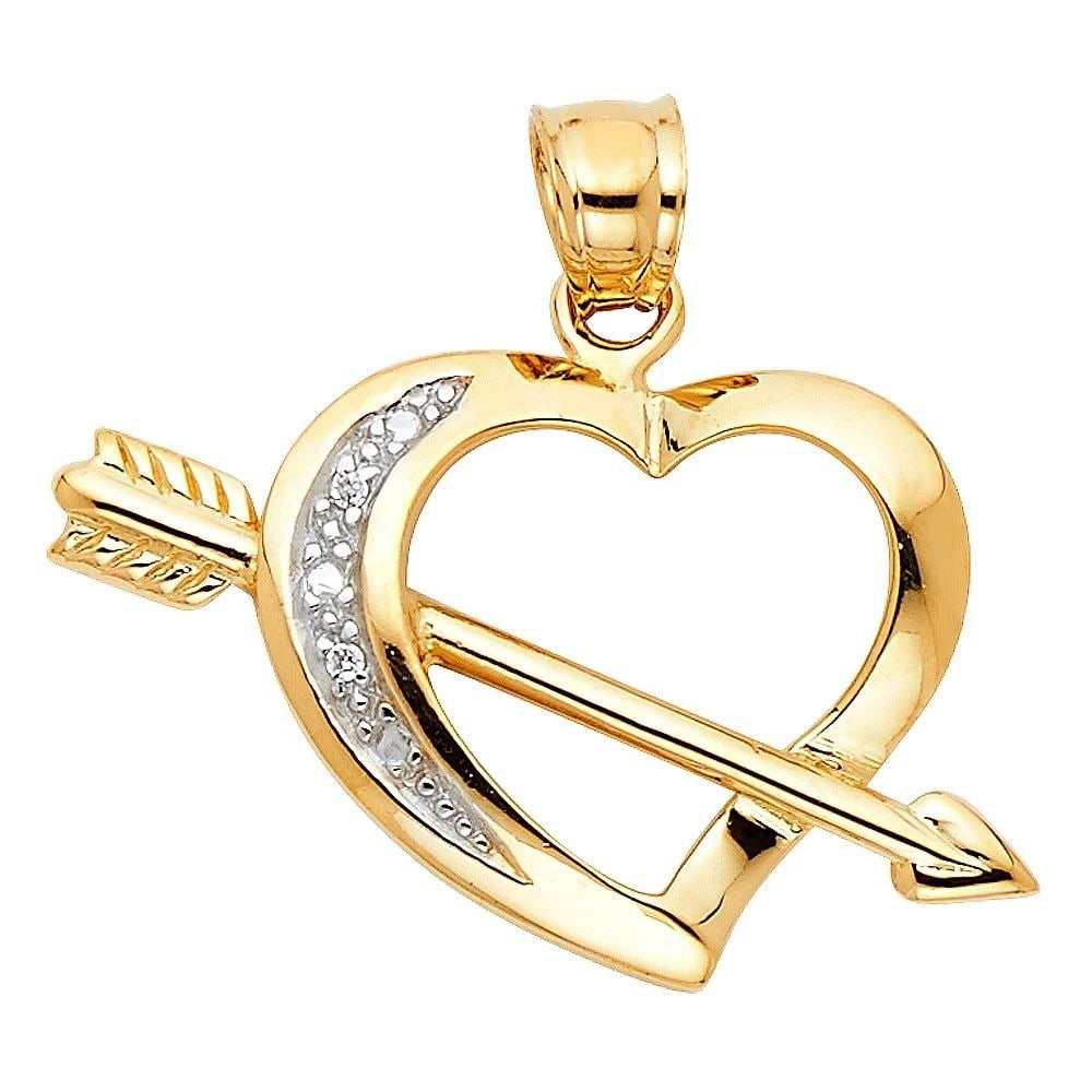 NEW 14K TWO TONE GOLD HEART WITH ARROW PENDANT (1 of 2)
