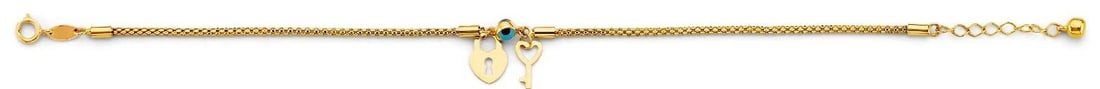NEW 14K YELLOW GOLD EVIL EYE & CHARMS CENTER BRACELET: NEW 14K YELLOW GOLD EVIL EYE & CHARMS CENTER BRACELET EVIL EYE & CHARMS CENTER BRACELET NEW 14K YELLOW GOLD LENGTH - 7+1in Apx WEIGHT - 2.2g