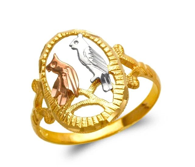 NEW 14K TRICOLOR GOLD LADIES OWL FILIGREE RING: NEW 14K TRICOLOR GOLD LADIES OWL FILIGREE RING LADIES OWL FILIGREE RING NEW 14K TRICOLOR GOLD SIZE Apx: 16mm Apx. WEIGHT: 2.2g