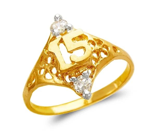 NEW 14K TWO TONE GOLD LADIES 15 ANOS RING: NEW 14K TWO TONE GOLD LADIES 15 ANOS RING LADIES 15 ANOS RING NEW 14K TWO TONE GOLD Apx. WIDTH: 16mm Apx. WEIGHT: 2.2g