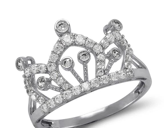 NEW 14K WHITE GOLD LADIES FANCY WHITE TIARA RING (1 of 2)