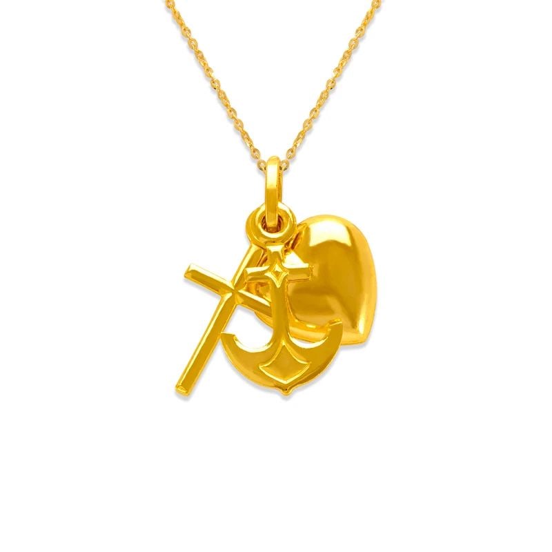 NEW 14K YELLOW GOLD LARGE FAITH, LOVE & HOPE DANGLY CHARM PENDANT (1 of 2)