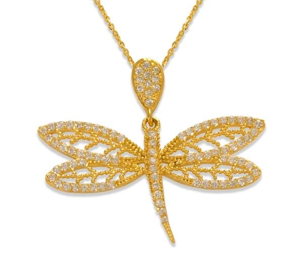 NEW 14K YELLOW GOLD FANCY DRAGONFLY PENDANT (1 of 2)