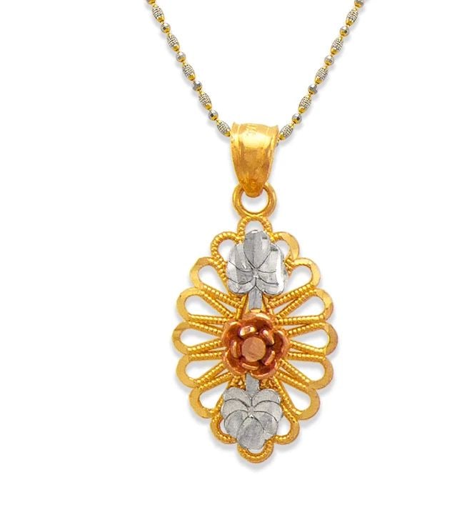 NEW 14K TRICOLOR GOLD ROSE WITH PETALS: NEW 14K TRICOLOR GOLD ROSE WITH PETALS ROSE WITH PETALS NEW 14K TRICOLOR GOLD Apx. WIDTH: 13x20mm Apx WEIGHT: 2.2g
